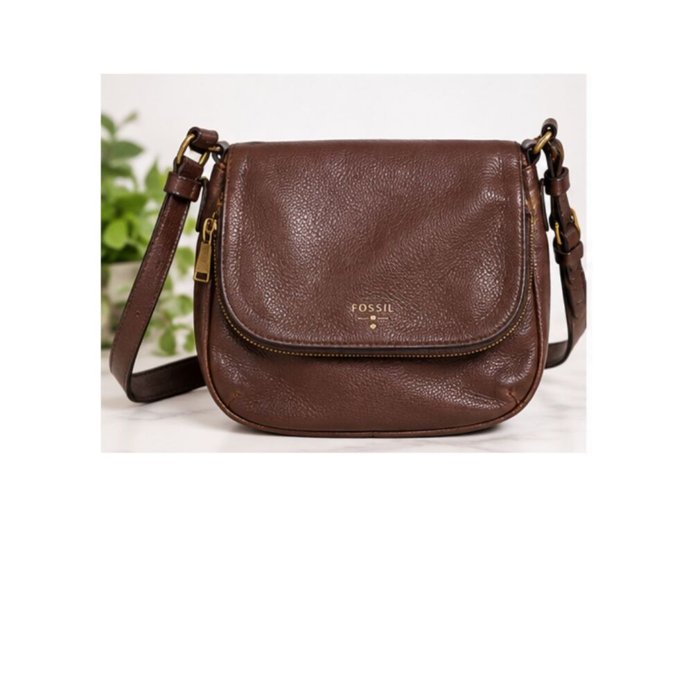 Fossil Vintage Brown Leather Crossbody Bag Adjustable Strap